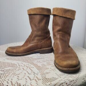 Roots Roll Over Top Tribal Brown Leather Slouch Boots Size W 7-7.5 Rubber Sole